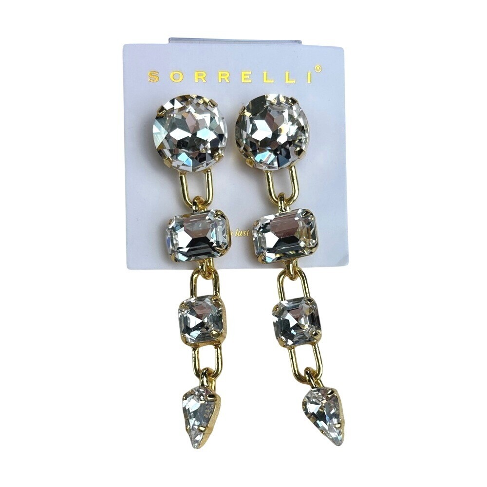 Sorrelli Statement Dangle Earrings Gold Crystal‎ Paperclip Chain Drops